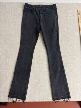 NOVAMEN Fashion Nova Mens Black Washed Raw Hem Flare Bootcut Jeans